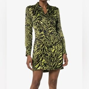 GANNI Tiger Print Silk Shirt Dress